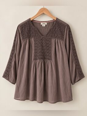 Boden | Dusty Purple V Neck Embroidered Cotton Blouse Top Size 18